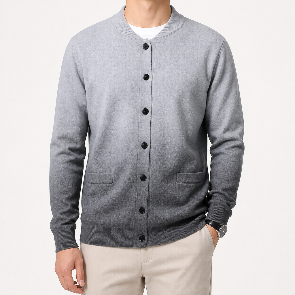 Asher | Mens Gradient Knit Cardigan Sweater Warm Coat, Grey