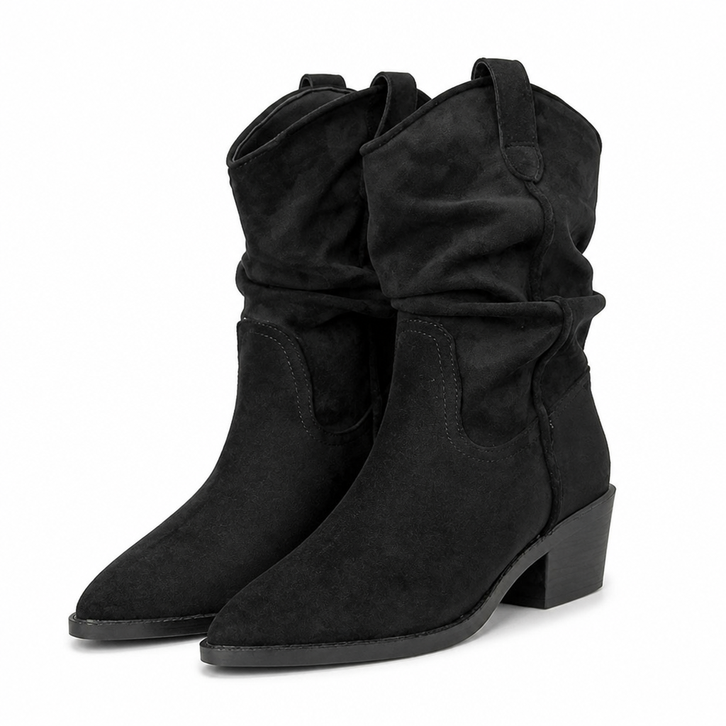 Ashlyn | Womens Suede Pointed Toe Chunky Heel Knee High Riding Boots