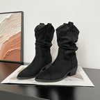 Ashlyn | Womens Suede Pointed Toe Chunky Heel Knee High Riding Boots