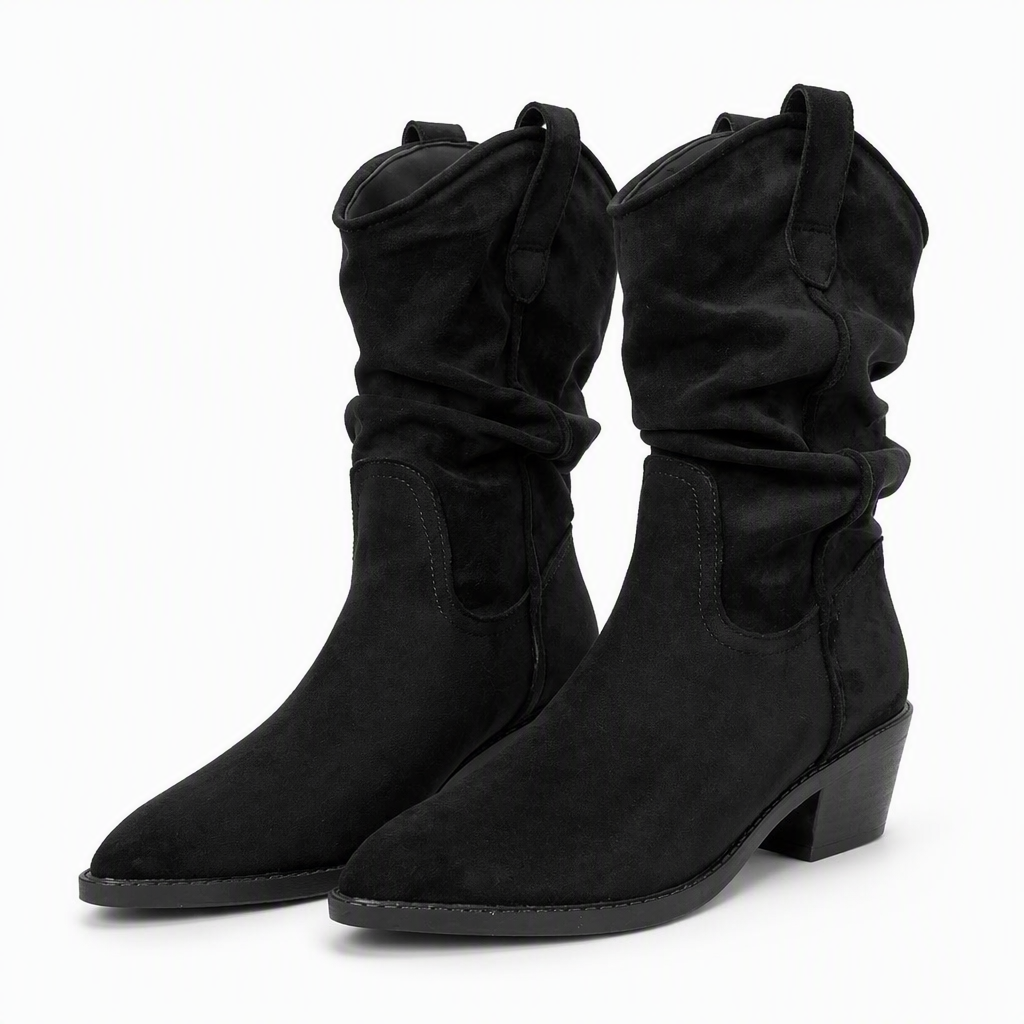 Ashlyn | Womens Suede Pointed Toe Chunky Heel Knee High Riding Boots