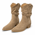 Ashlyn | Womens Suede Pointed Toe Chunky Heel Knee High Riding Boots