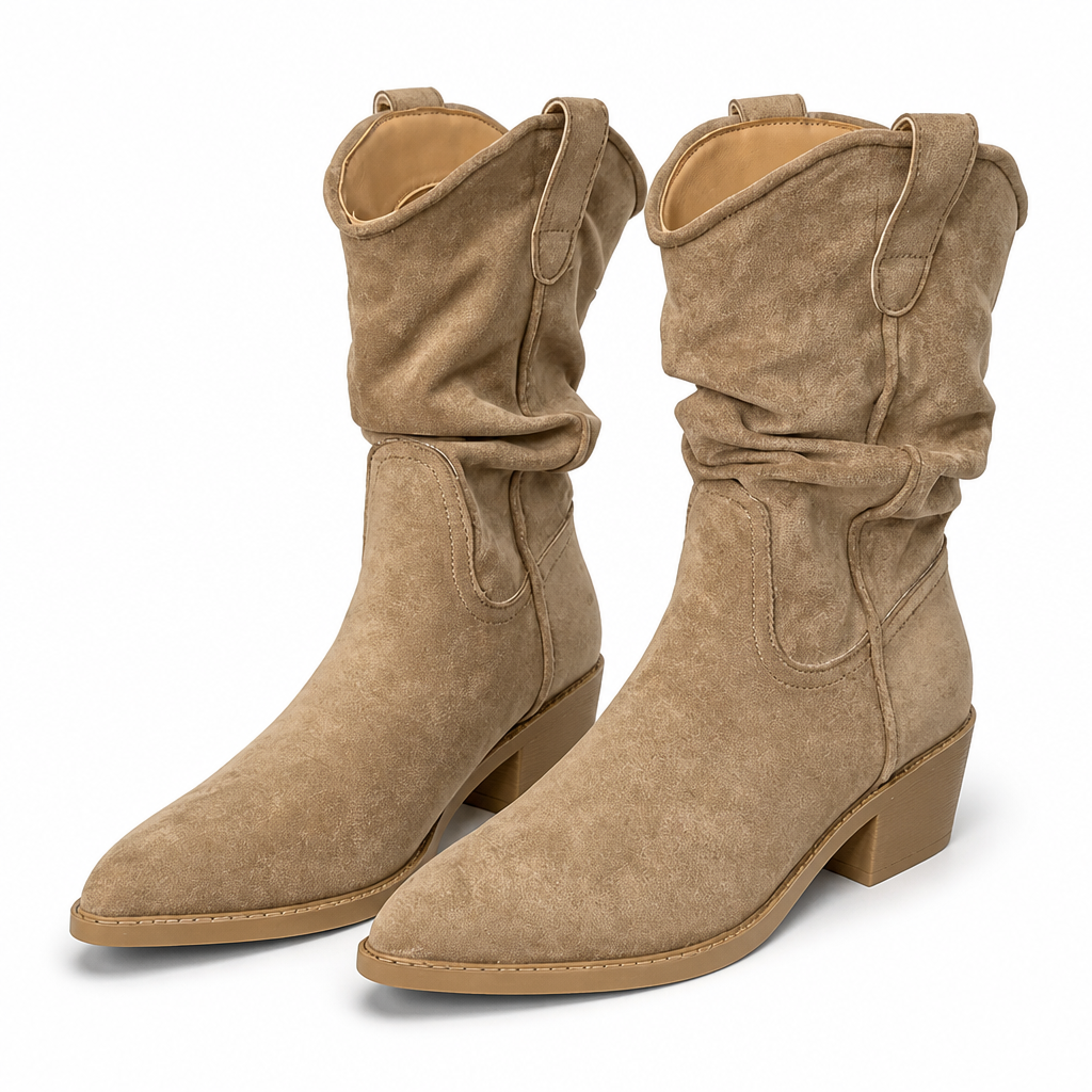 Ashlyn | Womens Suede Pointed Toe Chunky Heel Knee High Riding Boots