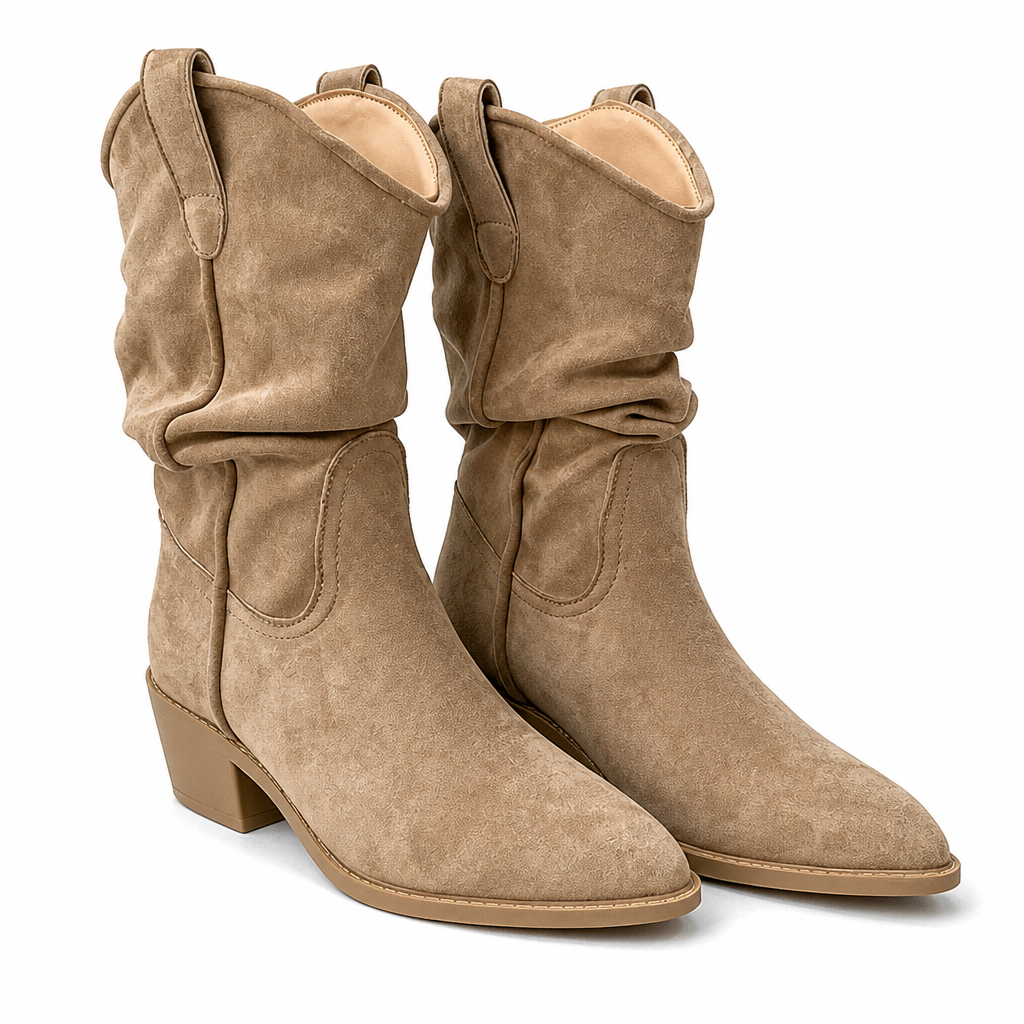 Ashlyn | Womens Suede Pointed Toe Chunky Heel Knee High Riding Boots