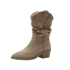Ashlyn | Womens Suede Pointed Toe Chunky Heel Knee High Riding Boots