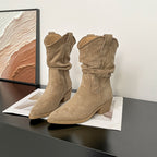 Ashlyn | Womens Suede Pointed Toe Chunky Heel Knee High Riding Boots
