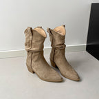 Ashlyn | Womens Suede Pointed Toe Chunky Heel Knee High Riding Boots