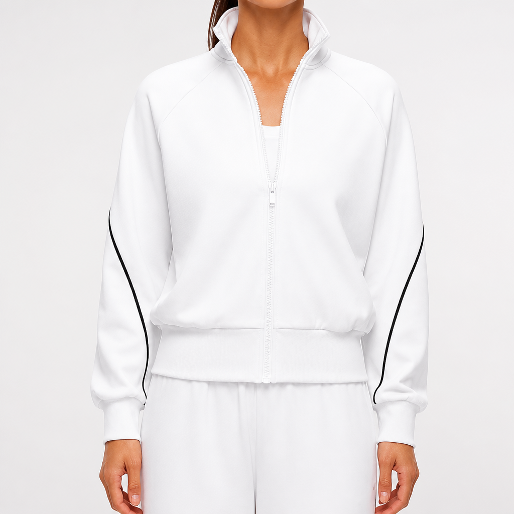 Aubree | Womens Fleece Lined Stand Collar Running Yoga Activewear Athletic Jacket, White