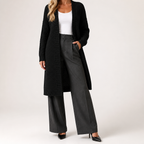 Audra | Womens Long V Neck Open Front Knit Cardigan Sweater, Black