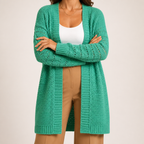 Audra | Womens Long V Neck Open Front Knit Cardigan Sweater, Green