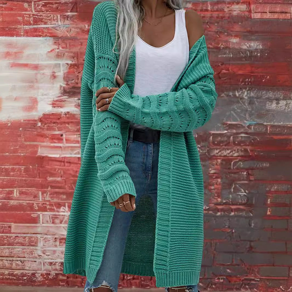 Audra | Womens Long V Neck Open Front Knit Cardigan Sweater, Green
