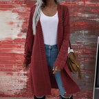 Audra | Womens Long V Neck Open Front Knit Cardigan Sweater, Red