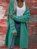 Audra | Womens Long V Neck Open Front Knit Cardigan Sweater, Green