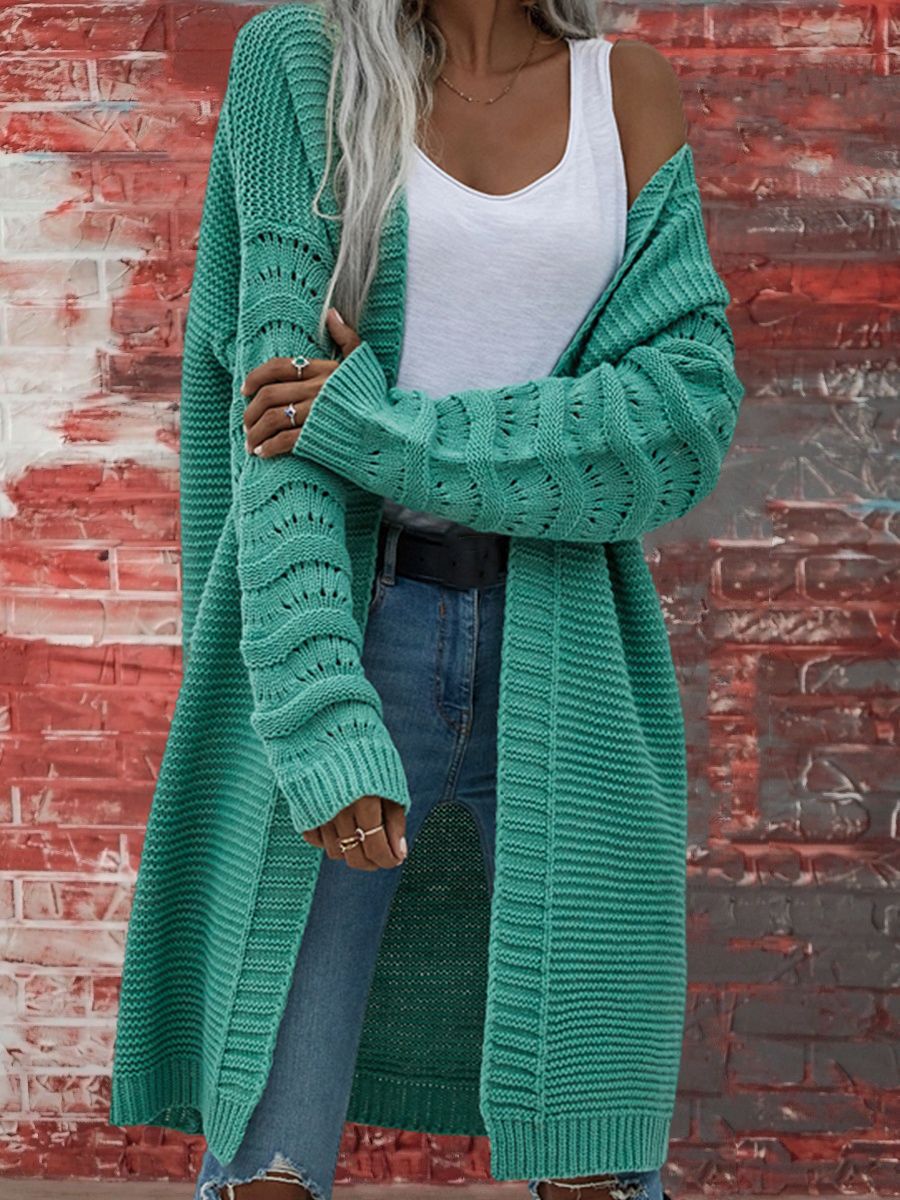 Audra | Womens Long V Neck Open Front Knit Cardigan Sweater, Green