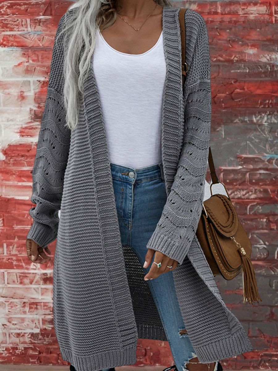 Audra | Womens Long V Neck Open Front Knit Cardigan Sweater, Grey