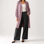 Audra | Womens Long V Neck Open Front Knit Cardigan Sweater, Pink