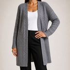 Audra | Womens Long V Neck Open Front Knit Cardigan Sweater, Grey