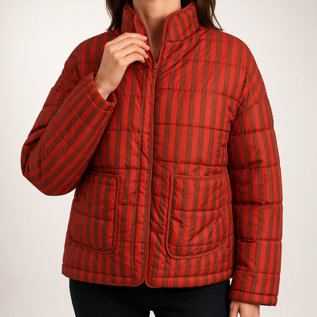 Audrina | Womens Lightweight Printed Padded Cotton Puffer Jacket, Brown 2