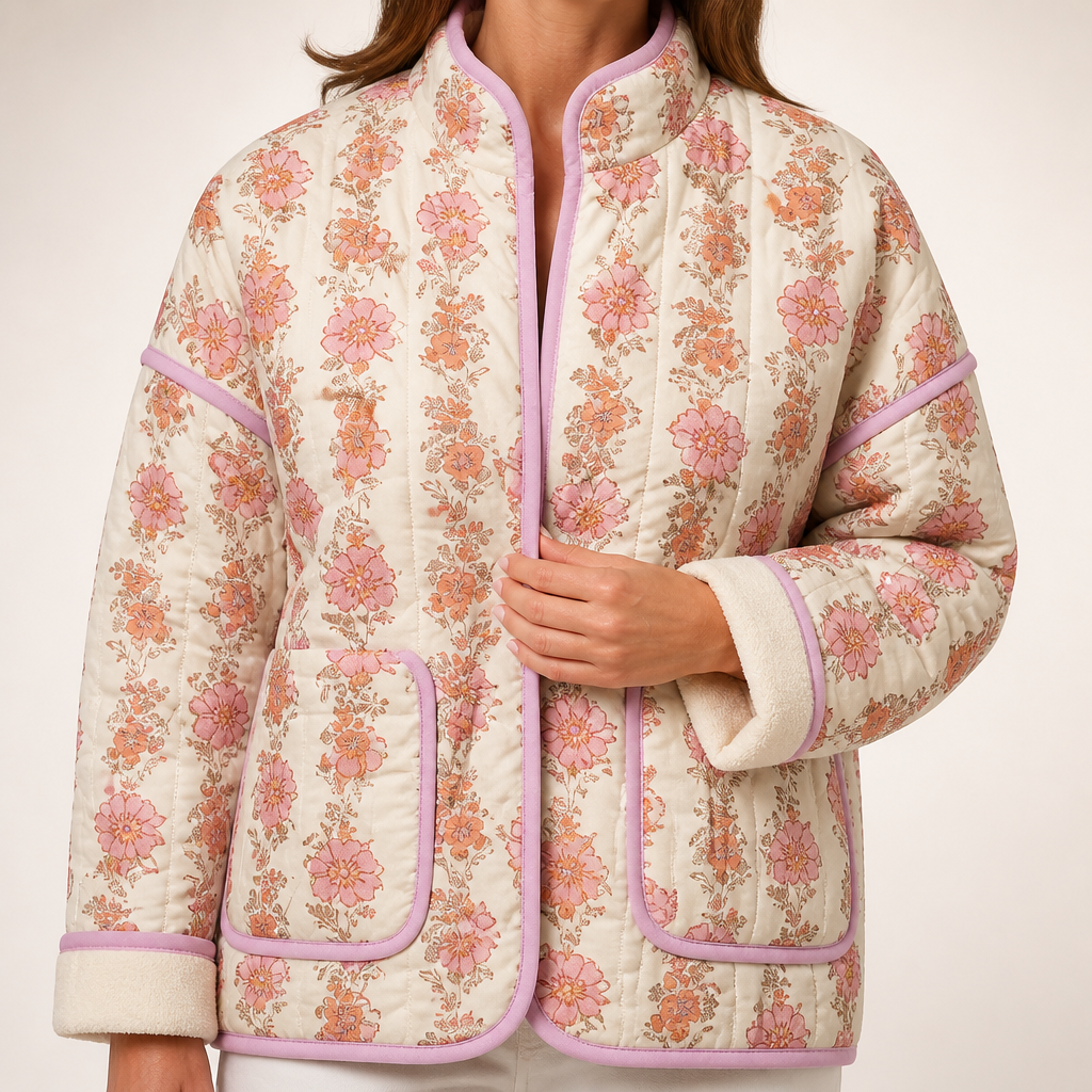 Audrina | Womens Lightweight Printed Padded Cotton Puffer Jacket, Pink