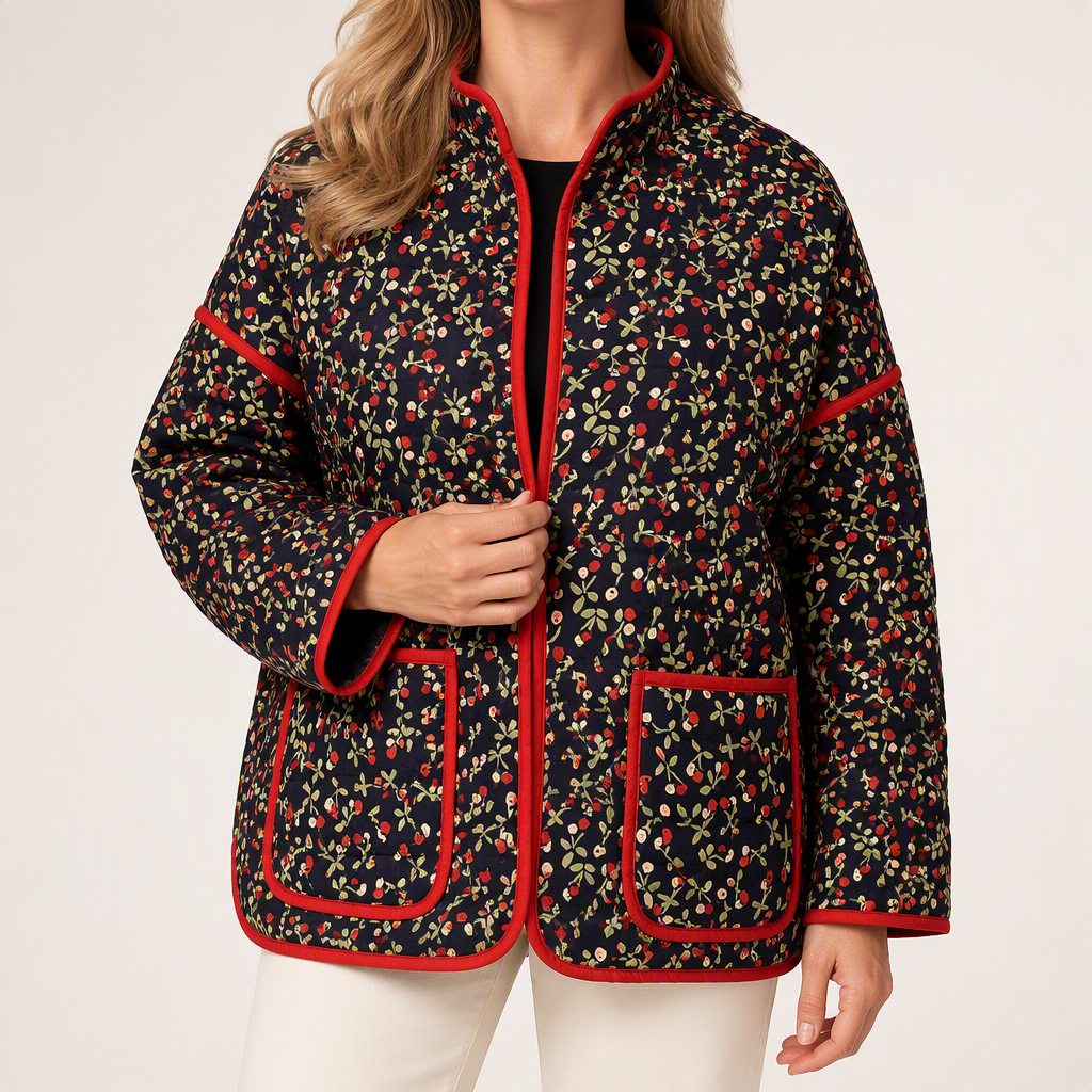 Audrina | Womens Lightweight Printed Padded Cotton Puffer Jacket, Black