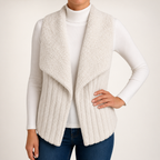Augusta | Womens Fleece Sleeveless Waterfall Collar Vest Jacket, Off White