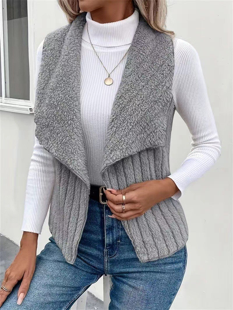 Augusta | Womens Fleece Sleeveless Waterfall Collar Vest Jacket, Grey