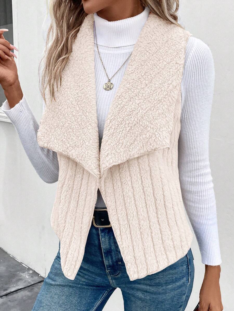 Augusta | Womens Fleece Sleeveless Waterfall Collar Vest Jacket, Off-White