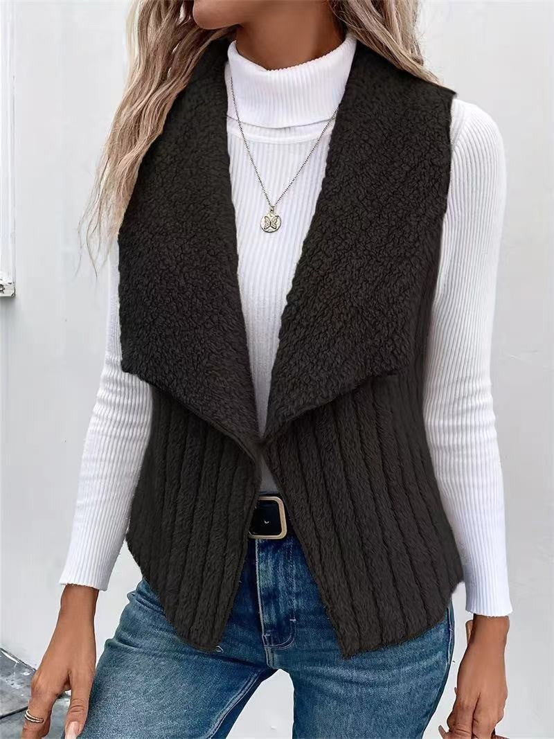 Augusta | Womens Fleece Sleeveless Waterfall Collar Vest Jacket, Black