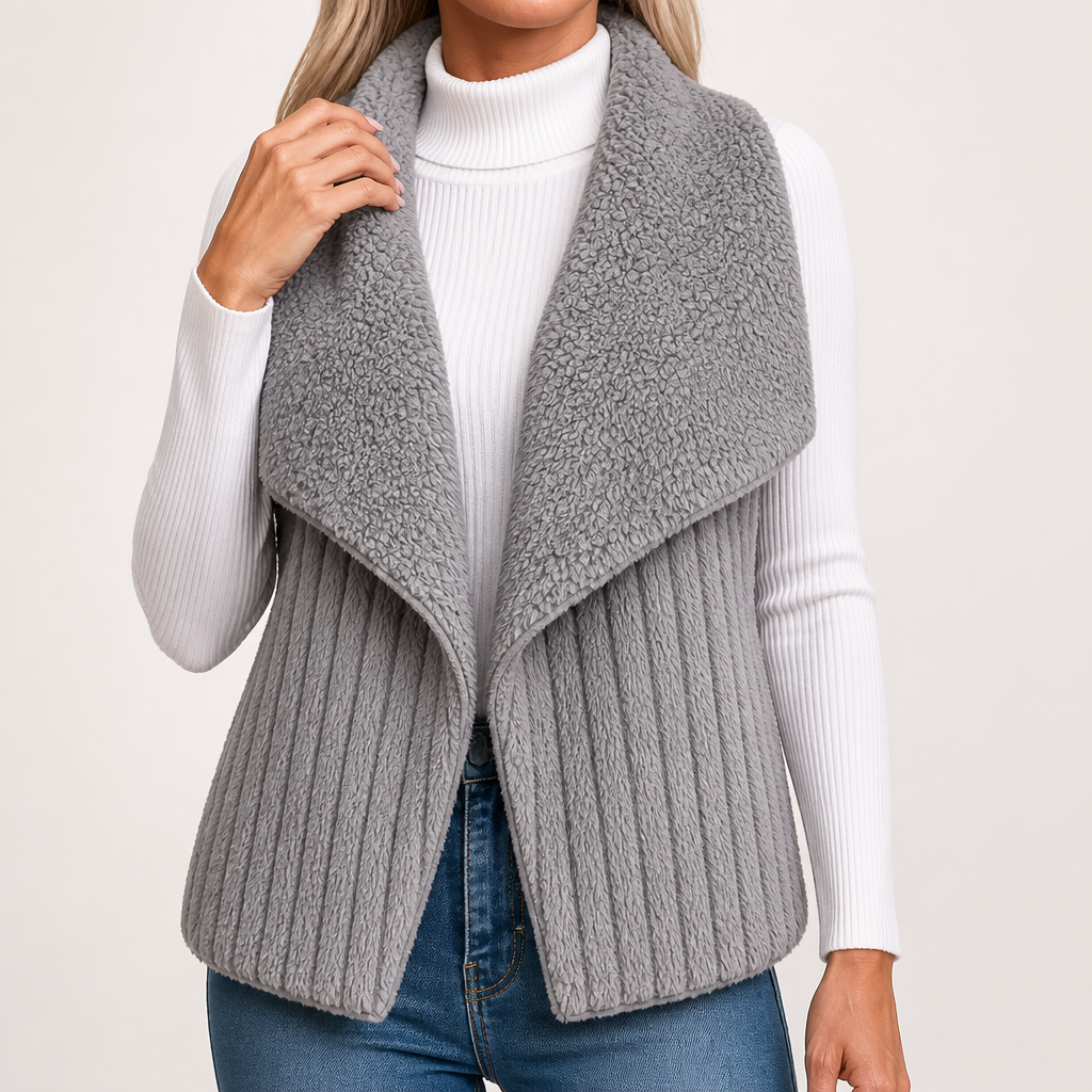 Augusta | Womens Fleece Sleeveless Waterfall Collar Vest Jacket, Grey