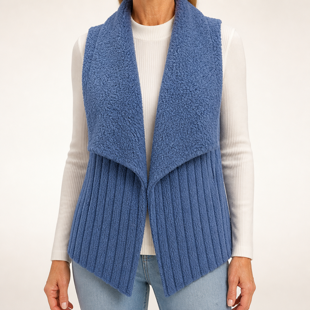 Augusta | Womens Fleece Sleeveless Waterfall Collar Vest Jacket, Blue