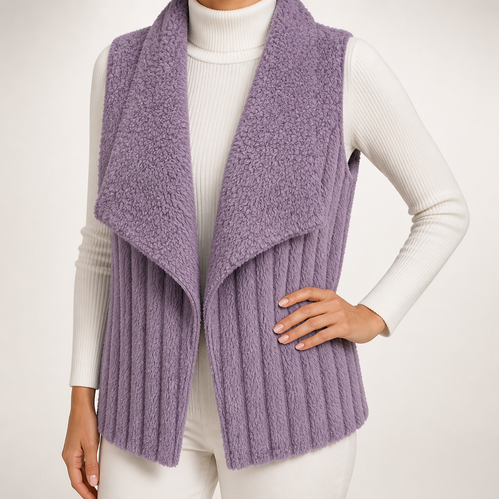 Augusta | Womens Fleece Sleeveless Waterfall Collar Vest Jacket, Purple