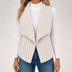 Augusta | Womens Fleece Sleeveless Waterfall Collar Vest Jacket, Off-White