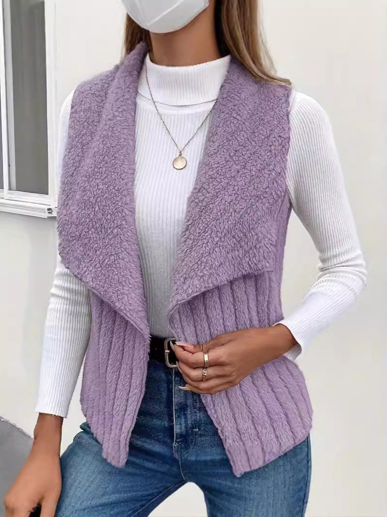 Augusta | Womens Fleece Sleeveless Waterfall Collar Vest Jacket, Purple