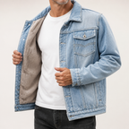 Augustus | Mens Fleece Lined Casual Denim Jean Jacket, Light Blue