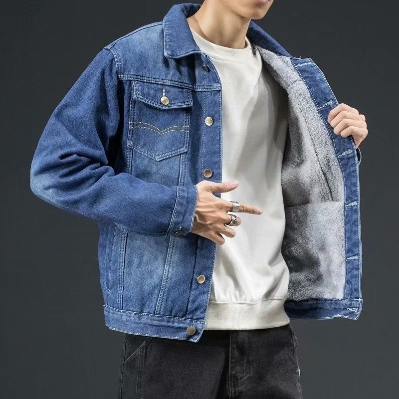 Augustus | Mens Fleece Lined Casual Denim Jean Jacket