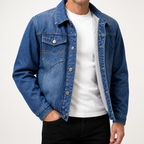 Augustus | Mens Fleece Lined Casual Denim Jean Jacket, Dark Blue