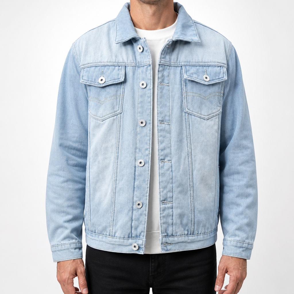Augustus | Mens Fleece Lined Casual Denim Jean Jacket, Light Blue 2