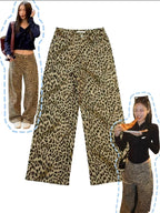 Aurora | Womens High Waisted Leopard Print Straight Wide Leg Denim Jeans