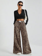 Aurora | Womens High Waisted Leopard Print Straight Wide Leg Denim Jeans