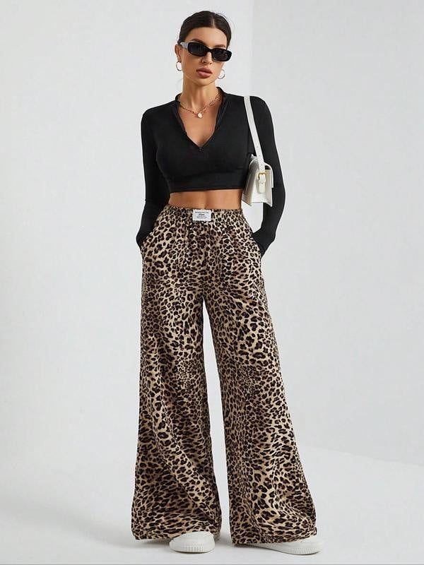 Aurora | Womens High Waisted Leopard Print Straight Wide Leg Denim Jeans