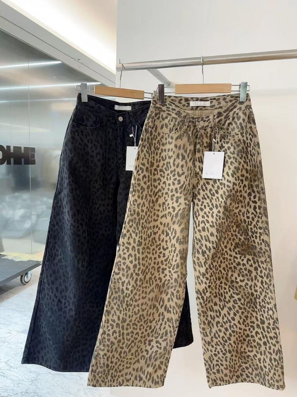 Aurora | Womens High Waisted Leopard Print Straight Wide Leg Denim Jeans