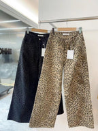 Aurora | Womens High Waisted Leopard Print Straight Wide Leg Denim Jeans
