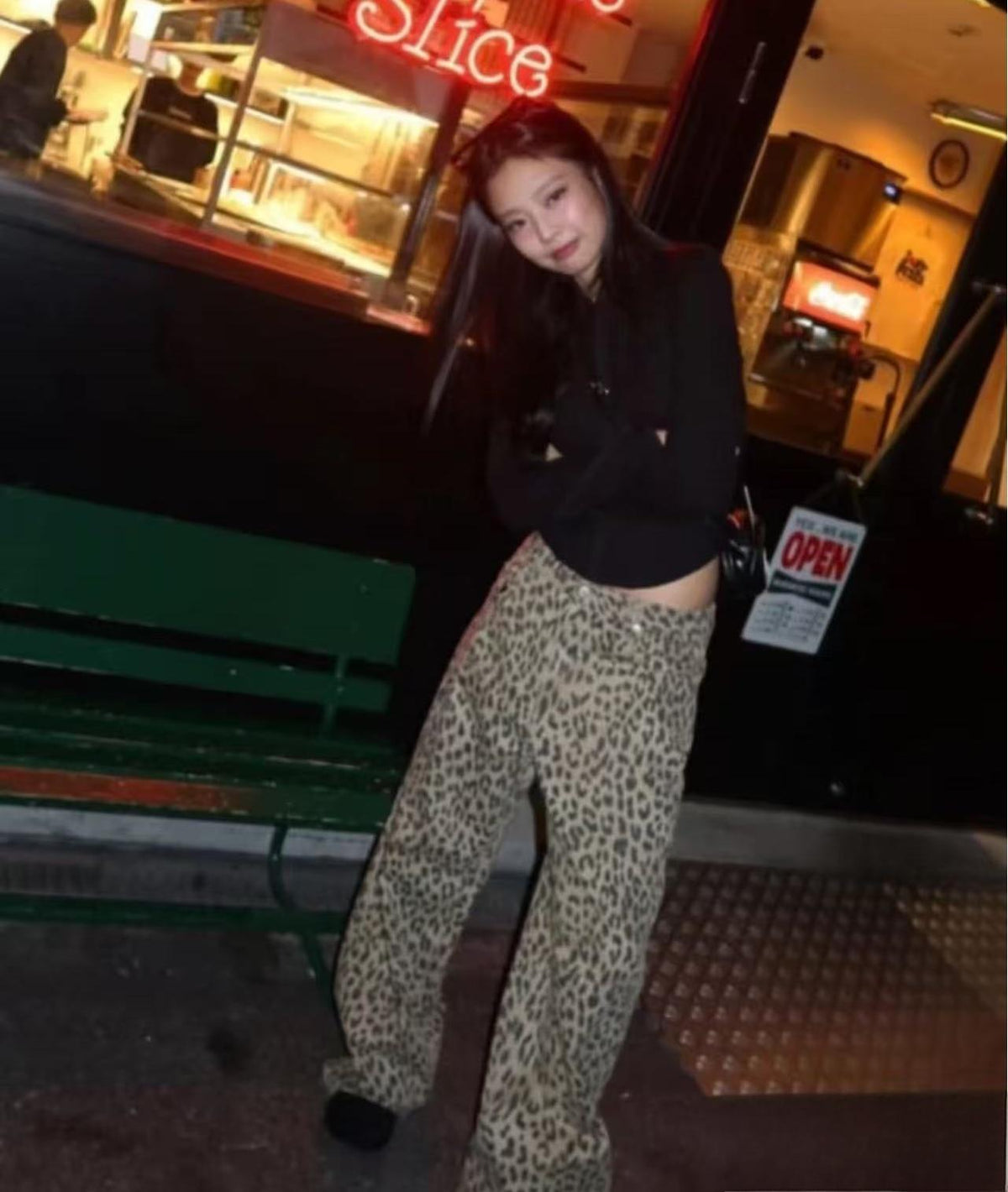 Aurora | Womens High Waisted Leopard Print Straight Wide Leg Denim Jeans