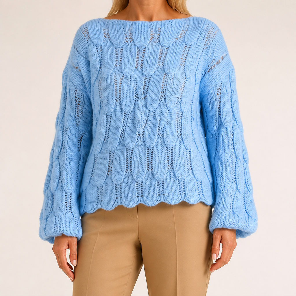 Avery | Womens Oversized Knit Loose Pullover Long Sleeve Sweater, Light Blue