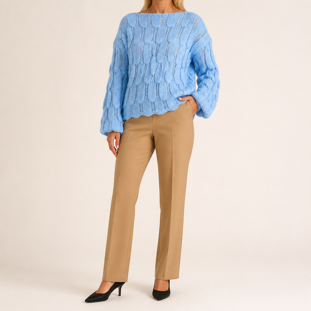 Avery | Womens Oversized Knit Loose Pullover Long Sleeve Sweater, Light Blue