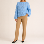 Avery | Womens Oversized Knit Loose Pullover Long Sleeve Sweater, Light Blue