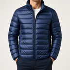Barnaby | Mens Quilted Lightweight Puffer Winter Hooded Jacket, Navy Blue