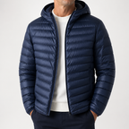 Barnaby | Mens Quilted Lightweight Puffer Winter Hooded Jacket, Navy Blue Hooded