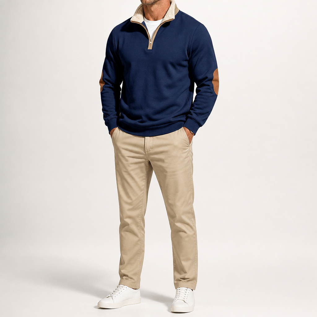 Barry | Mens Half Zip Fleece Sweatshirt Long Sleeve Pullover Top, Navy