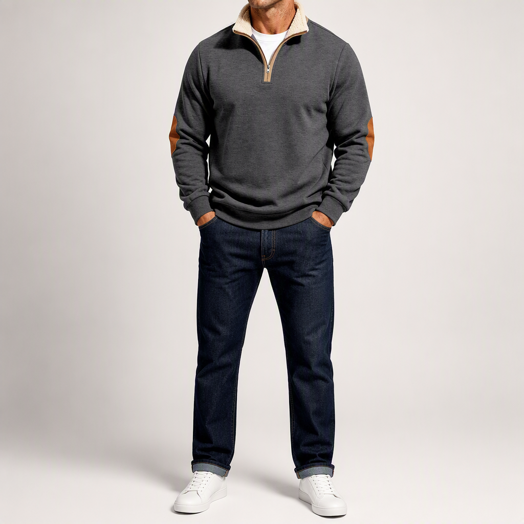Barry | Mens Half Zip Fleece Sweatshirt Long Sleeve Pullover Top, charcoal grey