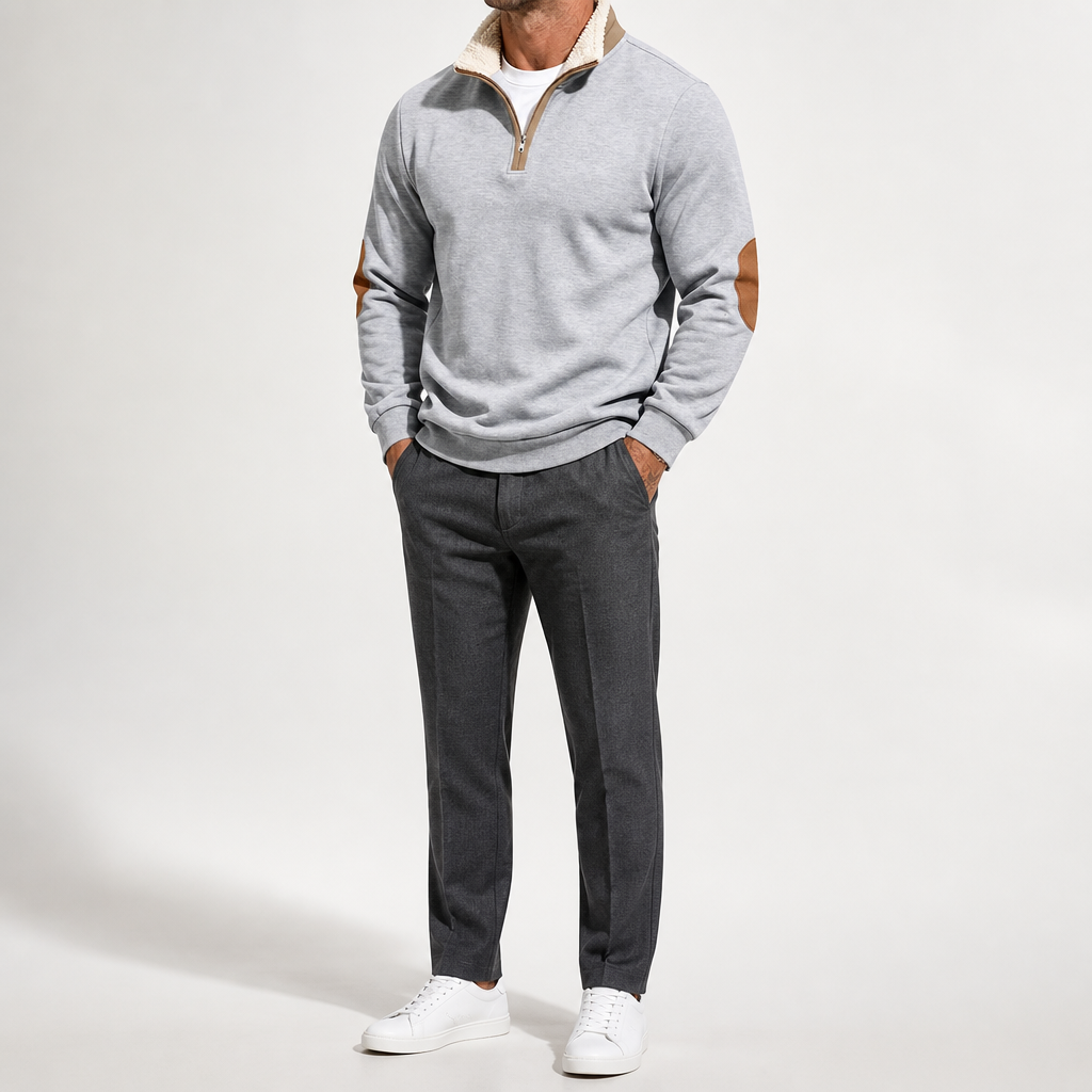 Barry | Mens Half Zip Fleece Sweatshirt Long Sleeve Pullover Top, light grey